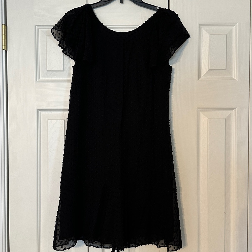 J. Crew Silk Blend Swiss Dot Flutter Sleeve Dress - Black
